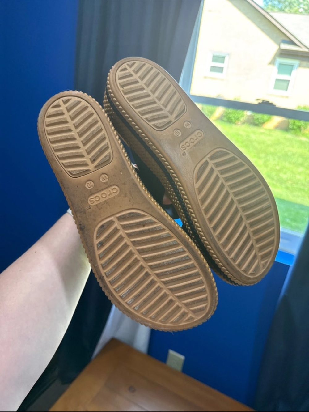 CROCS Black Dual-Strap Platform Slides with Tan Braided Wedge - Picture 6 of 6